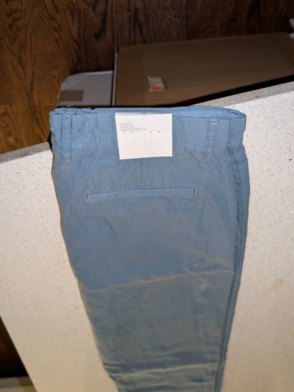NEW w/Tags-H&M Men's 34" Waist Slim Fit Green 100% Cotton Chinos with Belt Loops